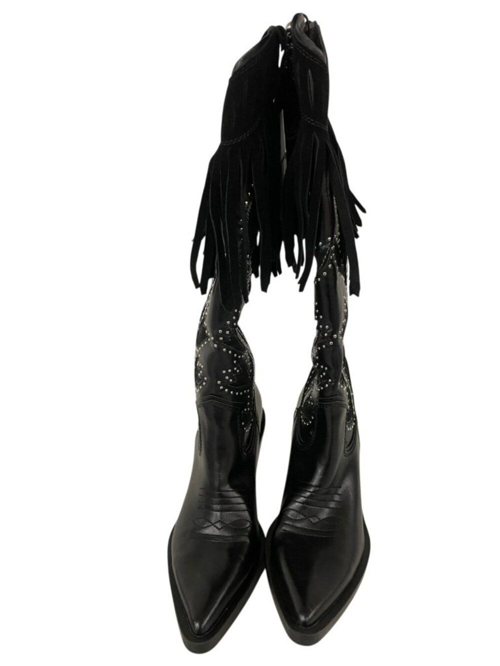 Zara Womens Western Fringe Cowgirl Boots EU 37 US 6.5 Pointed Toe 3062/410 EUC - Picture 4 of 11